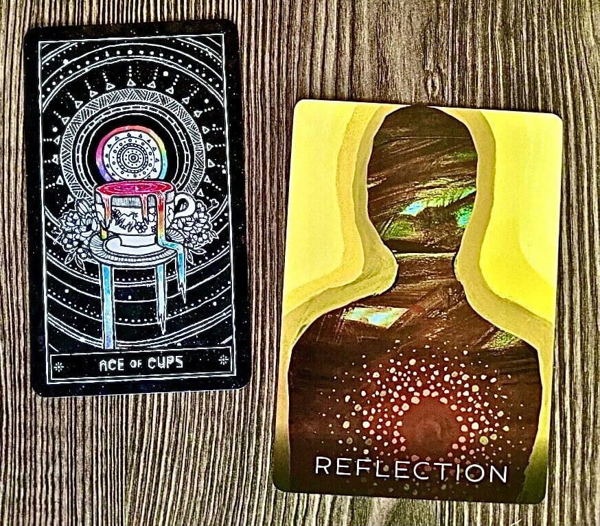 Ace of Cups from the Cosmic Visions tarot, Reflection from Wisdom of the Shadow: Oracle for Transformation