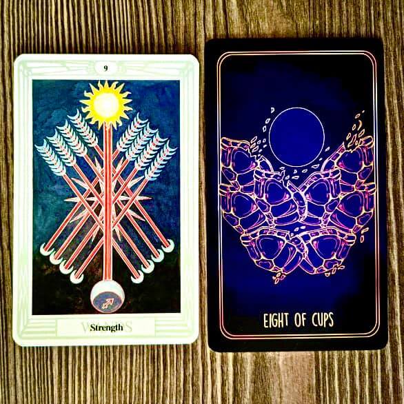 9 of Wands - the Thoth tarot and 8 of Cups - the Bone tarot
